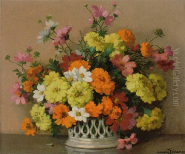 Bouquet De Fleurs A La Corbeille De Faience Oil Painting by Maurice Alfred Decamps