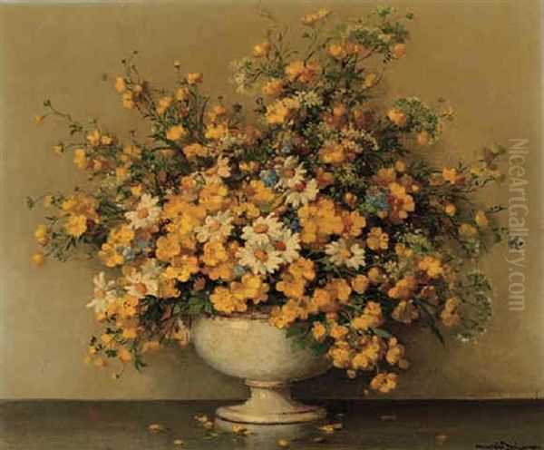 Buttercups, Daisies And Other Summer Flowers In A Vase Oil Painting by Maurice Alfred Decamps