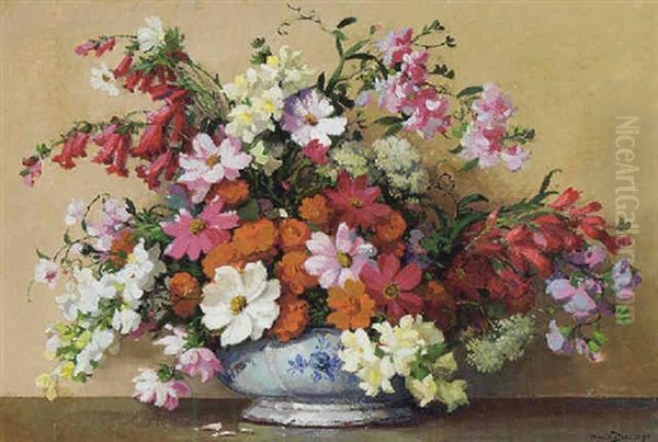 Mixed Flowers In A Vase Oil Painting by Maurice Alfred Decamps