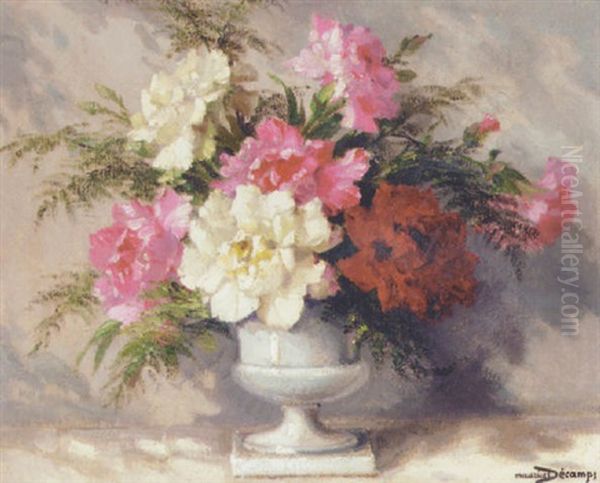 A Vase Of Mixed Roses Oil Painting by Maurice Alfred Decamps