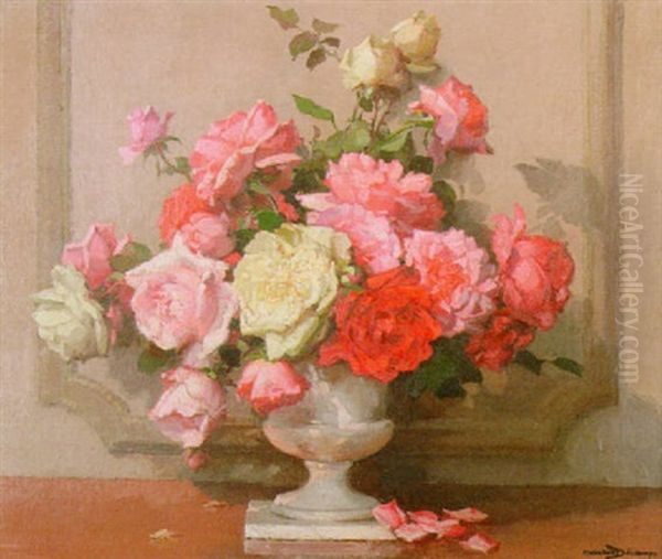 Le Bouquet De Roses Oil Painting by Maurice Alfred Decamps