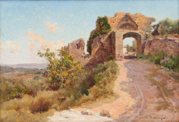 Ruines Au Bord De L'etang De Berre Oil Painting by Theophile-Henry Decanis