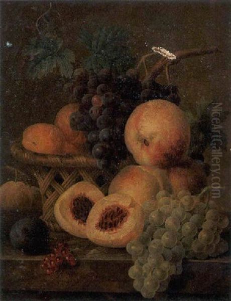 Nature Morte Aux Fruits Sur Un Entablement Oil Painting by Iphigenie Decaux