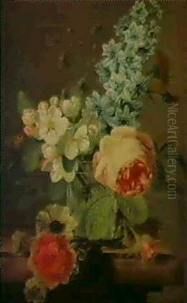 Bouquet De Fleurs Sur Un Entablement Oil Painting by Iphigenie Decaux