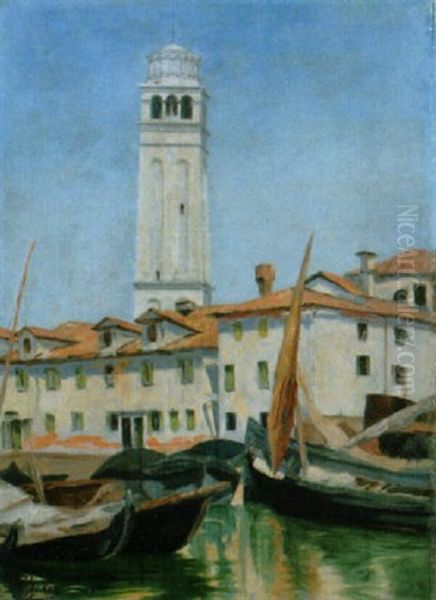 Fischerboote Bei Venedig Oil Painting by Albert Frederic Decker