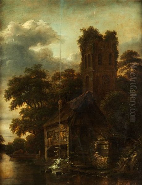 Alte Wassermuhle Vor Ruinosem Turm Oil Painting by Cornelis Gerritsz Decker