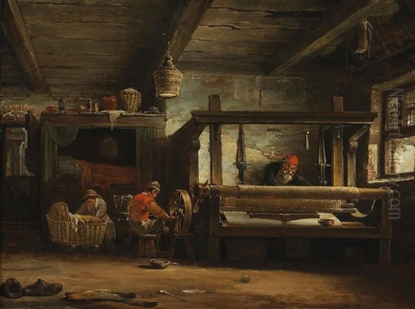 In The Workshop Of A Weaver Oil Painting by Cornelis Gerritsz Decker