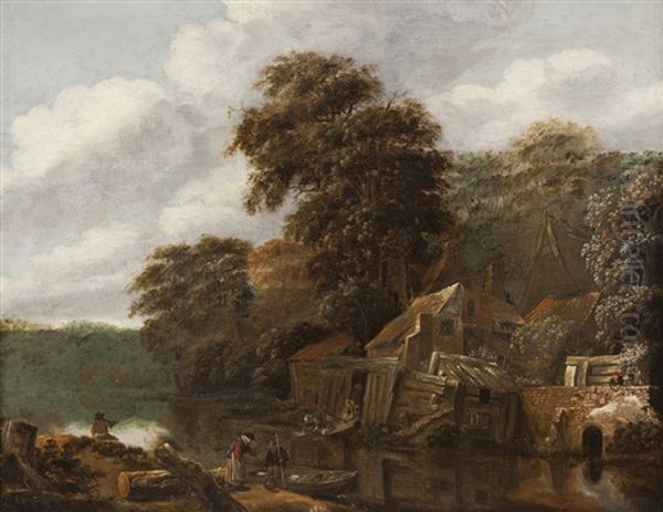 Paisagem Com Casario, Lago E Figuras Oil Painting by Cornelis Gerritsz Decker