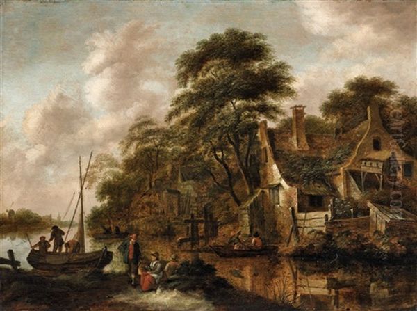 Large Farmstead On The Bank Of A River Oil Painting by Cornelis Gerritsz Decker