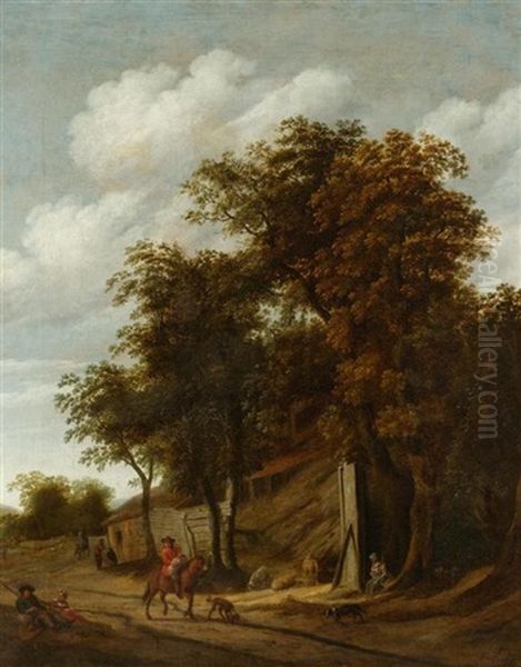 Landschaft Mit Reitern Und Bauern Vor Einer Bauernhausruine Oil Painting by Cornelis Gerritsz Decker