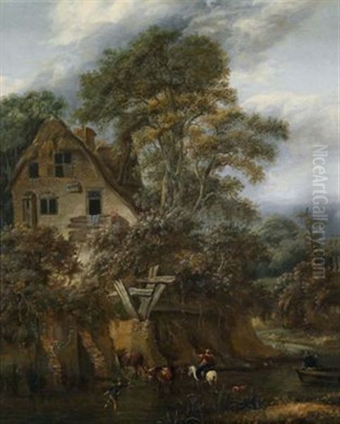 Eine Bewaldete Landschaft Mit Einer Muhle Und Figurenstaffage Oil Painting by Cornelis Gerritsz Decker