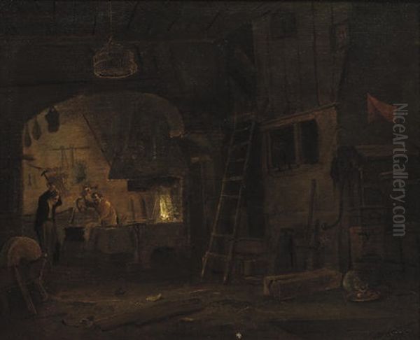 The Interior Of A Blacksmith Oil Painting by Cornelis Gerritsz Decker