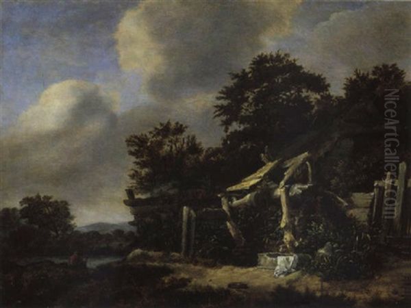 Haarlemer Landschaft Mit Bauernhaus Und Angler Oil Painting by Cornelis Gerritsz Decker