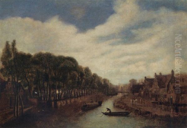 A River Landscape With Figures On A Path By A Village Oil Painting by Cornelis Gerritsz Decker