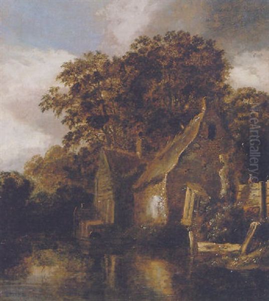 A Wooded River Landscape With A Figure In A Rowing Boat Beside A Cottage Oil Painting by Cornelis Gerritsz Decker