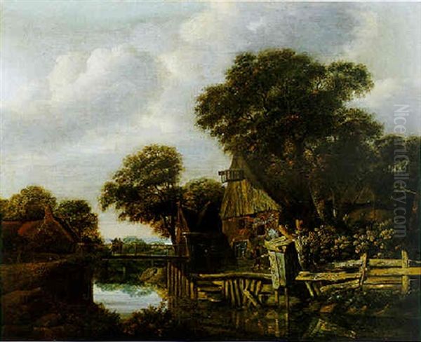 Paysage De Riviere Avec Une Maison Hollandaise Oil Painting by Cornelis Gerritsz Decker