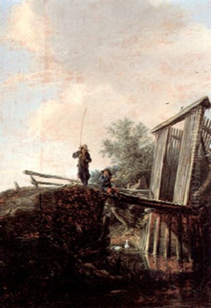 Fisherman On A Bridge Oil Painting by Cornelis Gerritsz Decker