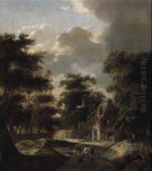 Landschaft Mit Hof Und Hirten Mit Ihrer Herde Oil Painting by Cornelis Gerritsz Decker