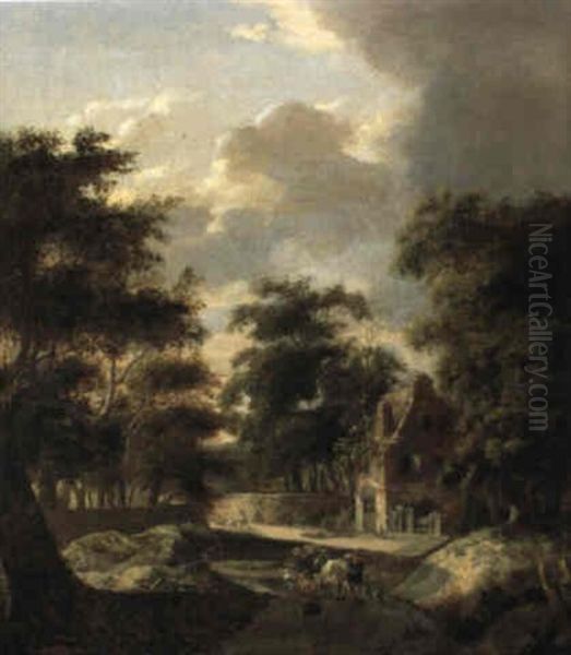 Landschaft Mit Hof, Hirten Und Herde Oil Painting by Cornelis Gerritsz Decker