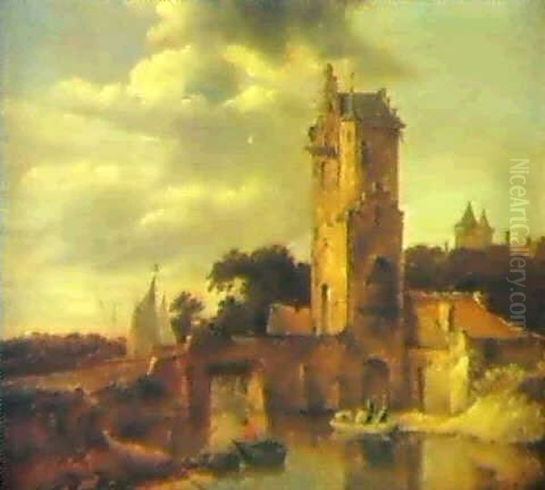 Landscape With A Bridge And Tower Beside A River Oil Painting by Cornelis Gerritsz Decker