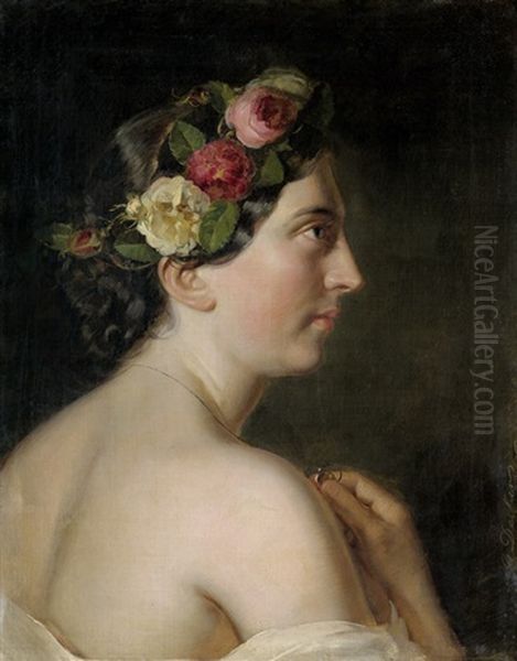 Profilbildnis Einer Jungen Frau Mit Blumen Im Haar Oil Painting by Georg Decker