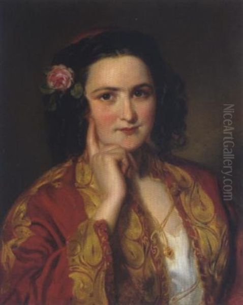 Portrait Einer Jungen Frau Mit Einer Rose Im Haar Oil Painting by Georg Decker