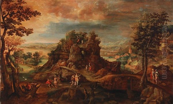 A Fantastic Landscape With The Sacrifice Of Isaac Oil Painting by Jan Willemsz. Decker