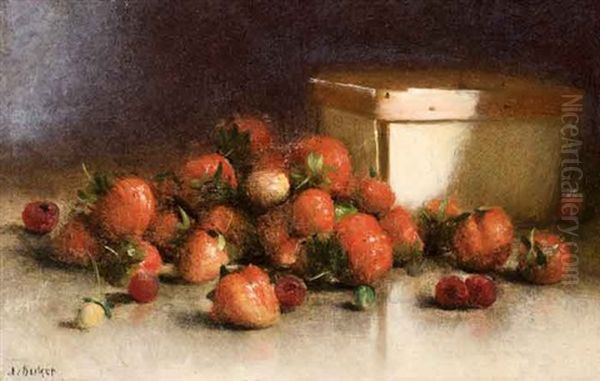 Still Life Of Strawberries In A Basket Oil Painting by Joseph Decker