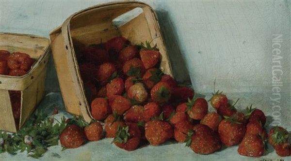 Strawberries In A Basket Oil Painting by Joseph Decker