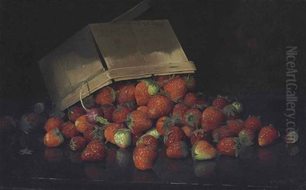 Strawberries In A Basket Oil Painting by Joseph Decker