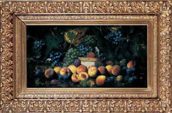 Still Life With Grapes And Peaches Oil Painting by Joseph Decker