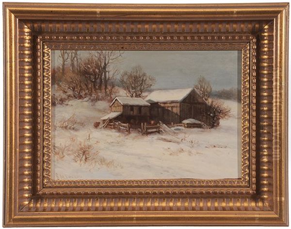 Barn In Snowy Landscape Oil Painting by Robert M. Decker