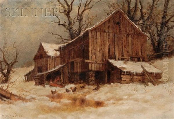 The Old Barn After A Thaw Oil Painting by Robert M. Decker