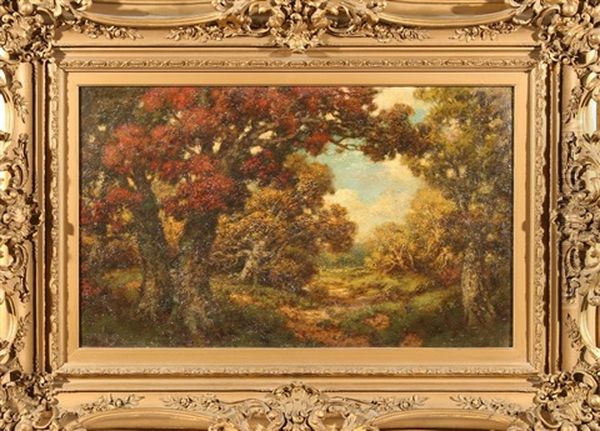 Autumn Landscape In The Forest Oil Painting by Robert M. Decker