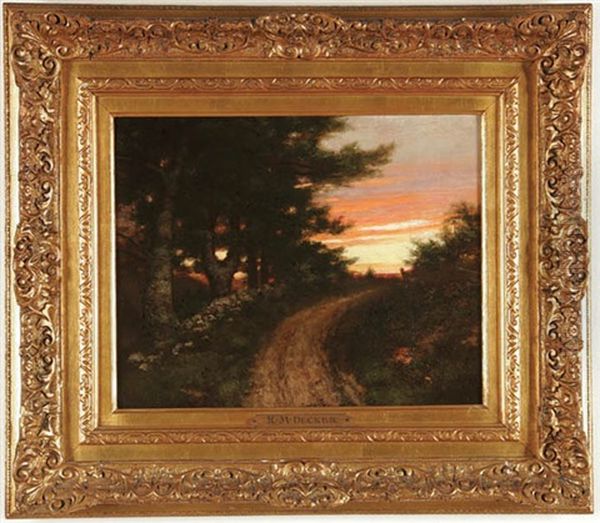 Tree-lined Road At Sunset Oil Painting by Robert M. Decker