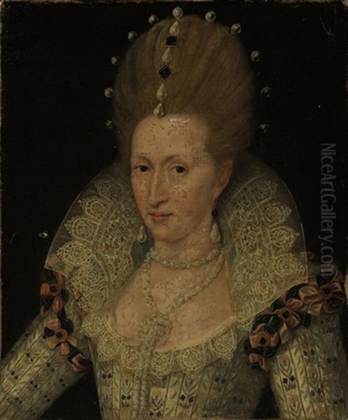 Portrait Of Queen Anne Of Denmark Oil Painting by John Decritz the Elder