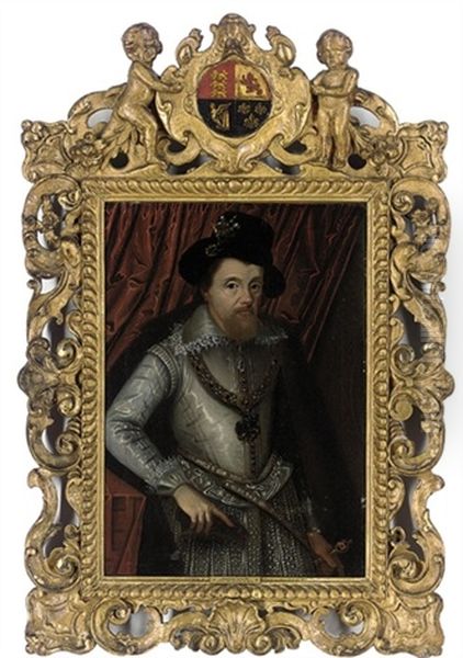 Portrait Of King James Vi Of Scotland, James I Of England In A White Doublet And Lace Collar Oil Painting by John Decritz the Elder