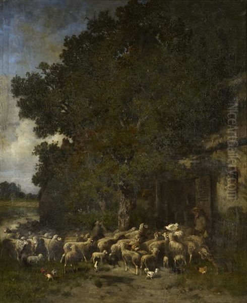 Le Berger Et Ses Moutons Oil Painting by Alexandre Defaux