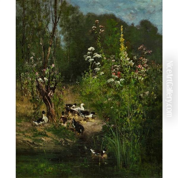 Enten Am Ufer Oil Painting by Alexandre Defaux