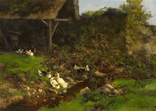 Enten Am Bachlauf Oil Painting by Alexandre Defaux