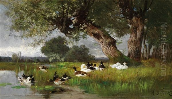 Enten Am Weiher Oil Painting by Alexandre Defaux