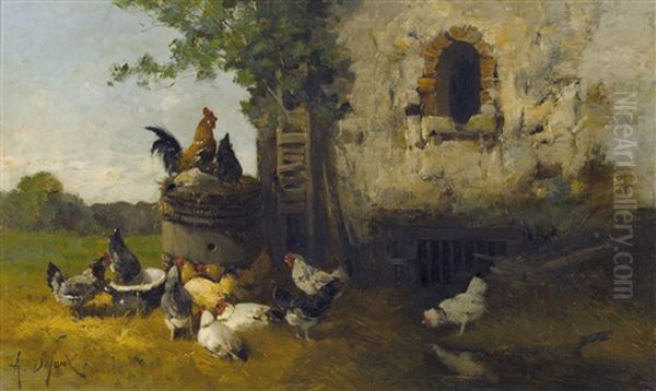 Huhnerhof-idylle Oil Painting by Alexandre Defaux