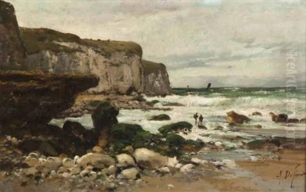 Cliffs Along A Shoreline Oil Painting by Alexandre Defaux