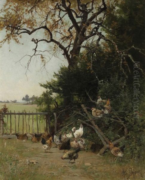 Coqs Et Poules Dans La Campagne by Alexandre Defaux