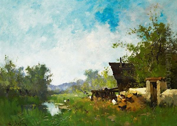 Basse-cour Au Bord De L'etang Oil Painting by Alexandre Defaux