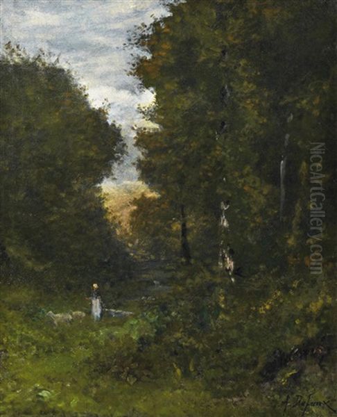 Madchen Mit Schafen Im Wald Von Fontainebleau Oil Painting by Alexandre Defaux