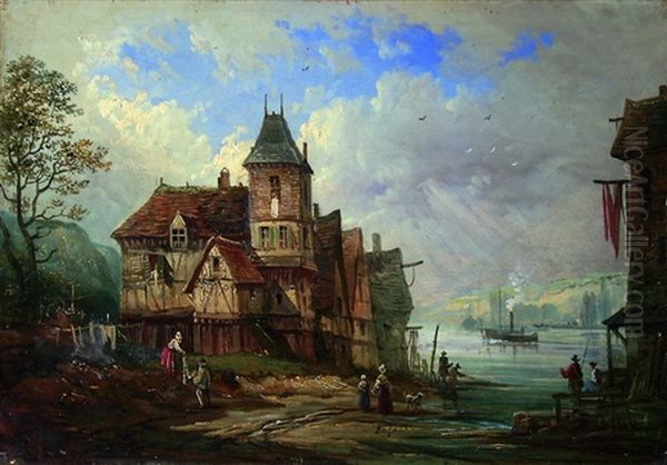 Idyllische Stadt Am Wasser Oil Painting by Alexandre Defaux