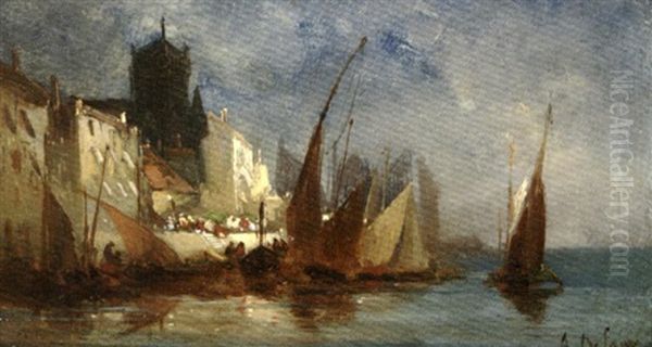 Bateaux De Pecheurs A Quai Oil Painting by Alexandre Defaux