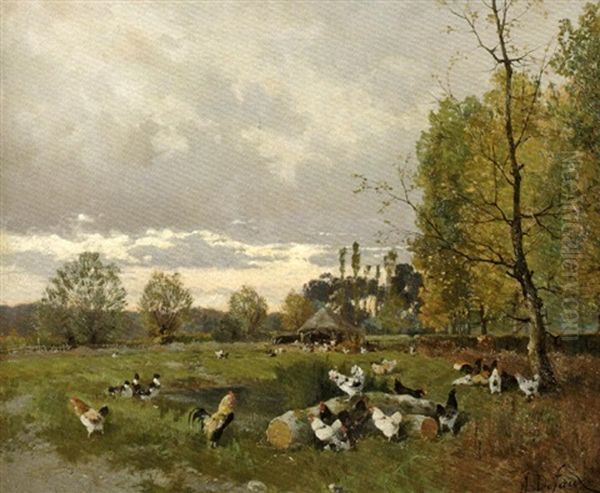 Coqs Et Poules Dans La Plaine De Montigny Sur Loing Oil Painting by Alexandre Defaux