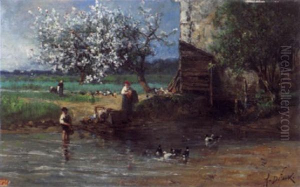 Bauern Am Fluss Oil Painting by Alexandre Defaux